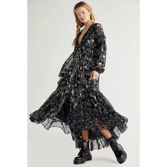 New Free People Cassis Printed Chiffon Dress Size XS - Picture 2 of 14